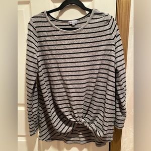 Thyme + Honey Gray and Black Striped Cropped Sweater